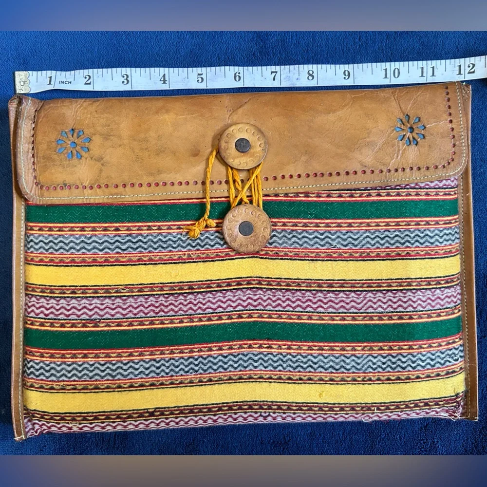 iPad Vintage Striped Leather and Fabric Clutch